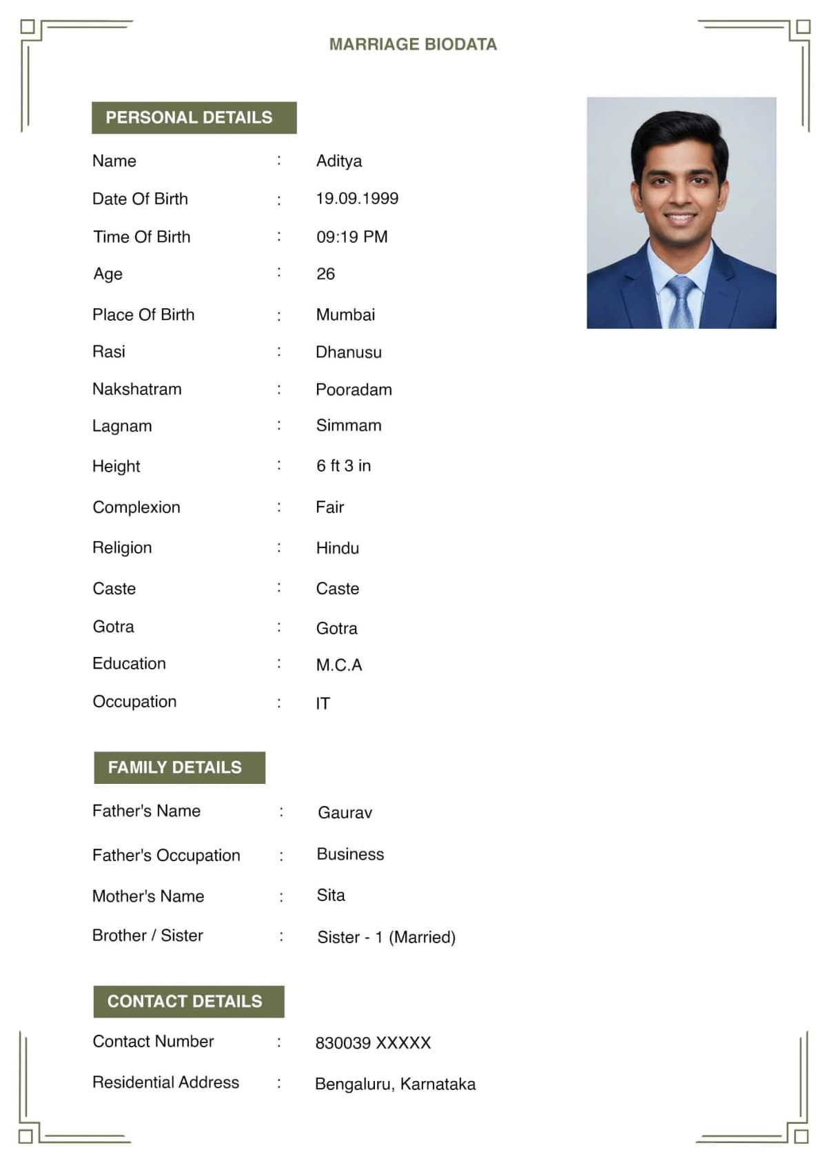 marriage biodata format for girl - classic floral template free download
